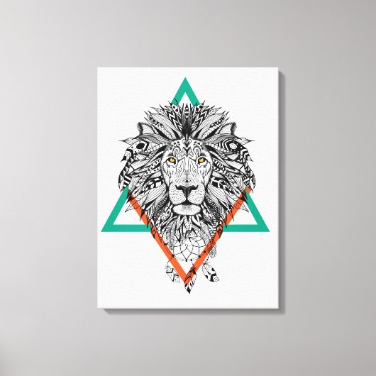 Aztec Geometric Lion Portrait Leinwanddruck (Vorderseite)