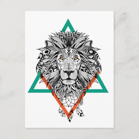 Aztec Geometric Lion Portrait Postkarte (Vorderseite)