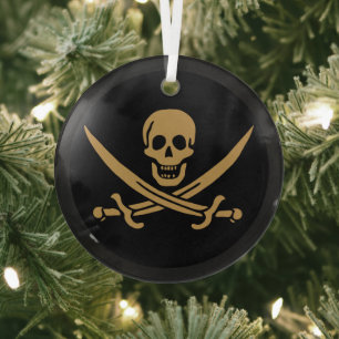 Aztec Gold Schädel & Cutlass Pirat Calico Jack Ornament Aus Glas