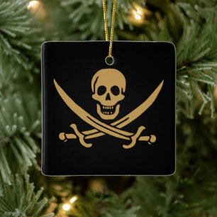 Aztec Gold Skull & Cutlass Pirat Calico Jack Keramikornament