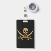 Aztec Gold Skull & Cutlass Pirate Calico Jack Ausweis (Vorderseite mit Ausziehbar)