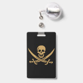 Aztec Gold Skull & Cutlass Pirate Calico Jack Ausweis (Rückseite mit Ausziehbar)