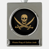 Aztec Gold Skull & Cutlass Pirate Calico Jack Banner-Ornament Silber (Vorderseite)