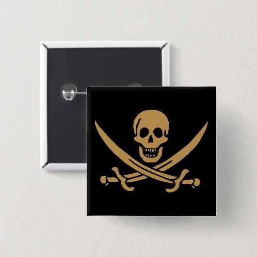 Aztec Gold Skull & Cutlass Pirate Calico Jack Button (Vorne & Hinten)