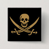Aztec Gold Skull & Cutlass Pirate Calico Jack Button (Vorderseite)