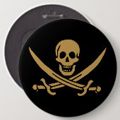 Aztec Gold Skull & Cutlass Pirate Calico Jack Button (Vorne & Hinten)