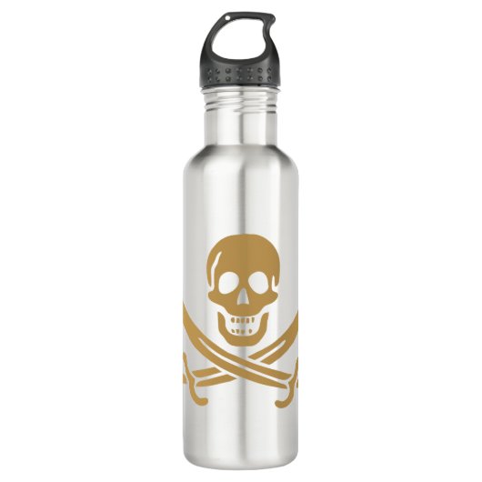 Aztec Gold Skull & Cutlass Pirate Calico Jack Edelstahlflasche (Vorderseite)