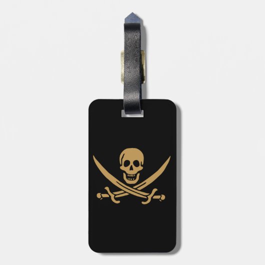 Aztec Gold Skull & Cutlass Pirate Calico Jack Gepäckanhänger (Rückseite vertikal)