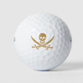 Aztec Gold Skull & Cutlass Pirate Calico Jack Golfball (Vorderseite)