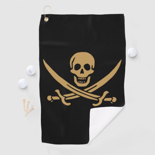 Aztec Gold Skull & Cutlass Pirate Calico Jack Golfhandtuch (Insitu)