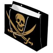 Aztec Gold Skull & Cutlass Pirate Calico Jack Große Geschenktüte (Vorderseite Schrägansicht)