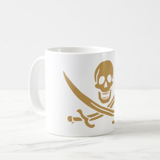 Aztec Gold Skull & Cutlass Pirate Calico Jack Kaffeetasse (Vorderseite Links)