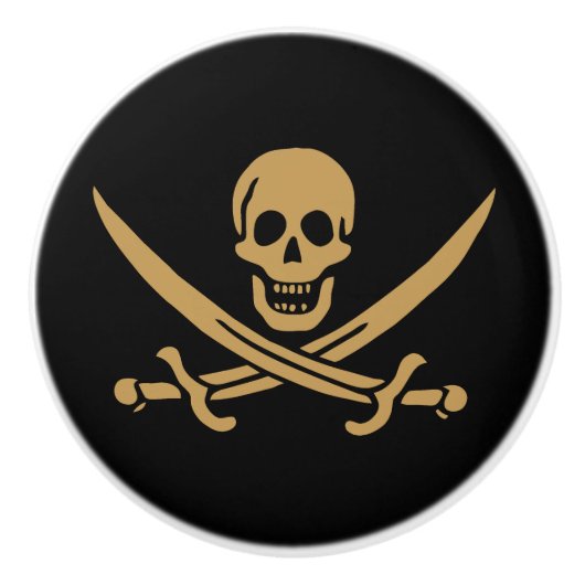 Aztec Gold Skull & Cutlass Pirate Calico Jack Keramikknauf (Vorderseite)