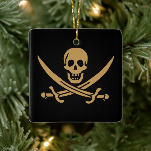 Aztec Gold Skull & Cutlass Pirate Calico Jack Keramikornament (Baum)