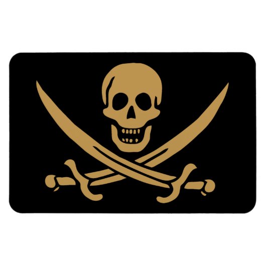 Aztec Gold Skull & Cutlass Pirate Calico Jack Magnet (Horizontal)