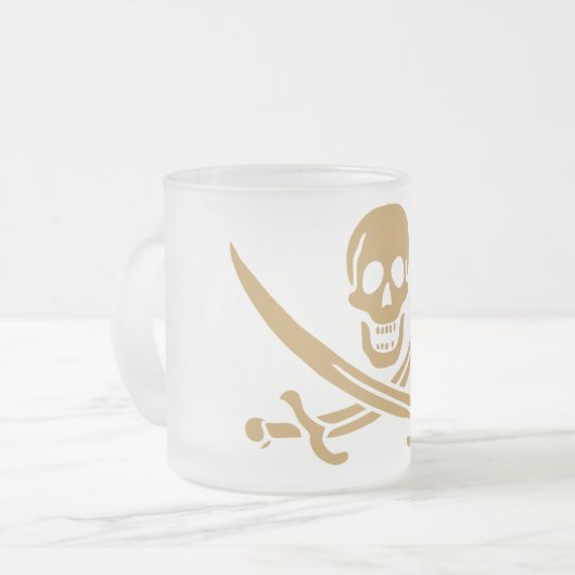 Aztec Gold Skull & Cutlass Pirate Calico Jack Mattglastasse (Vorderseite Links)