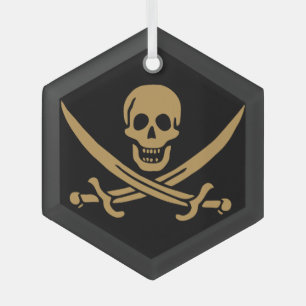 Aztec Gold Skull & Cutlass Pirate Calico Jack Ornament Aus Glas
