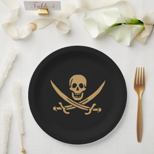 Aztec Gold Skull & Cutlass Pirate Calico Jack Pappteller (Hochzeit)