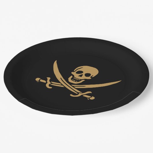 Aztec Gold Skull & Cutlass Pirate Calico Jack Pappteller (Schrägansicht)
