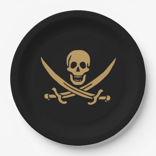 Aztec Gold Skull & Cutlass Pirate Calico Jack Pappteller (Vorderseite)