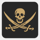 Aztec Gold Skull & Cutlass Pirate Calico Jack Quadratischer Aufkleber (Vorderseite)