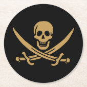 Aztec Gold Skull & Cutlass Pirate Calico Jack Runder Pappuntersetzer (Vorderseite)