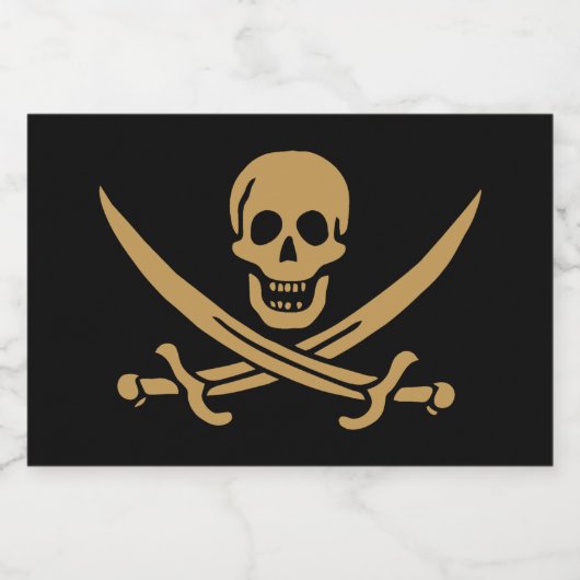 Aztec Gold Skull & Cutlass Pirate Calico Jack Schaumweinetikett (Einzelnes Label)