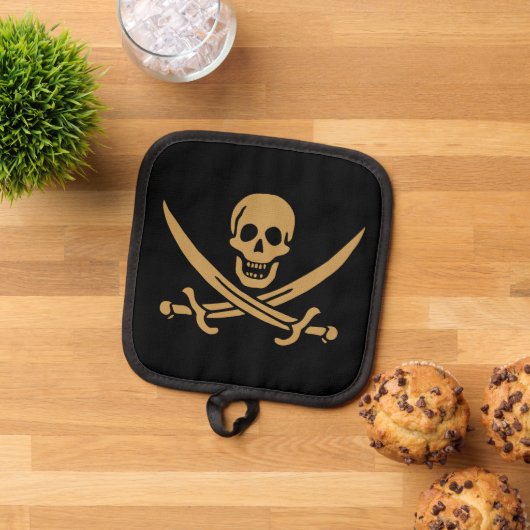 Aztec Gold Skull & Cutlass Pirate Calico Jack Topflappen (Oben Unten)
