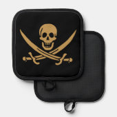 Aztec Gold Skull & Cutlass Pirate Calico Jack Topflappen (Vorderseite/Rückseite)