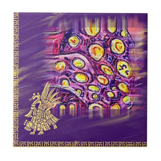 Aztec Golden & Lila Mexican Boho Holzkastenzeichen Fliese (Vorderseite)