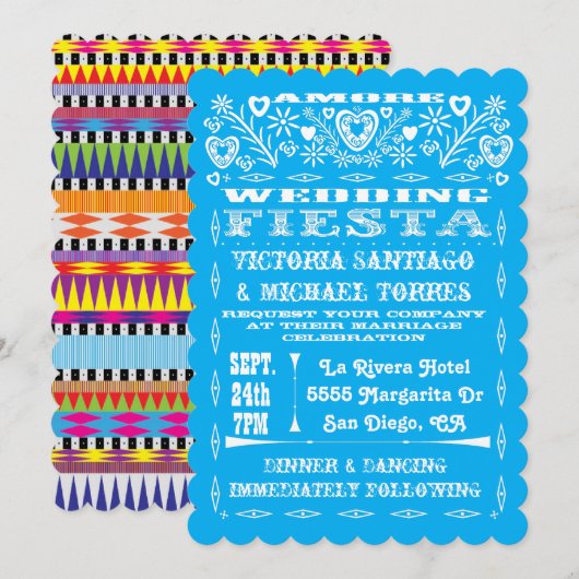 Aztec Graphic Mexican Wedding Papel Picado lädt ei Einladung (Vorne/Hinten)