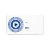 Aztec Greece Circle Key Evil Eye Blue White Adressaufkleber (Vorne)