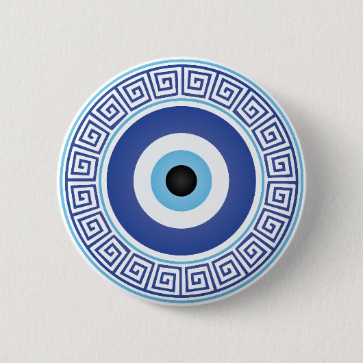 Aztec Greece Circle Key Evil Eye Blue White Button (Vorderseite)