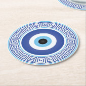 Aztec Greece Circle Key Evil Eye Blue White Runder Pappuntersetzer (Angewinkelt)