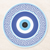 Aztec Greece Circle Key Evil Eye Blue White Runder Pappuntersetzer (Vorderseite)