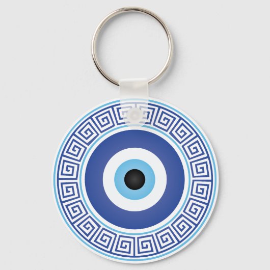 Aztec Greece Circle Key Evil Eye Blue White Schlüsselanhänger (Vorderseite)