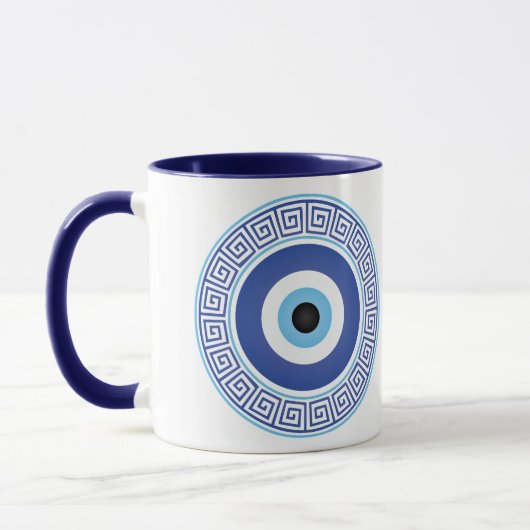Aztec Greece Circle Key Evil Eye Blue White Tasse (Links)
