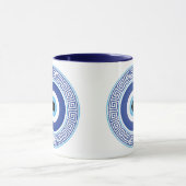 Aztec Greece Circle Key Evil Eye Blue White Tasse (Zentrum)