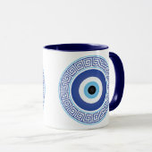 Aztec Greece Circle Key Evil Eye Blue White Tasse (VorderseiteRechts)