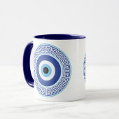 Aztec Greece Circle Key Evil Eye Blue White Tasse (Vorderseite Links)