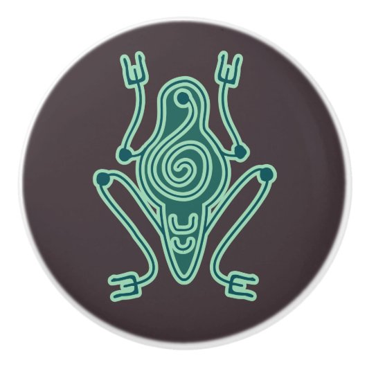 Aztec Green Frog Motif Keramikknauf (Vorderseite)