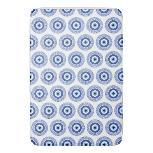 Aztec Griechisch Key Evil Eye Muster Blau Badematte (Vorderseite Vertikal)