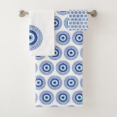 Aztec Griechisch Key Evil Eye Muster Blau Badhandtuch Set (Insitu)