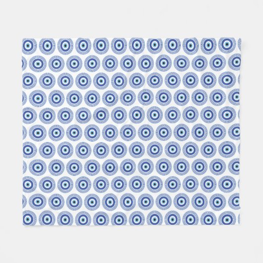 Aztec Griechisch Key Evil Eye Muster Blau Fleecedecke (Vorderseite (Horizontal))