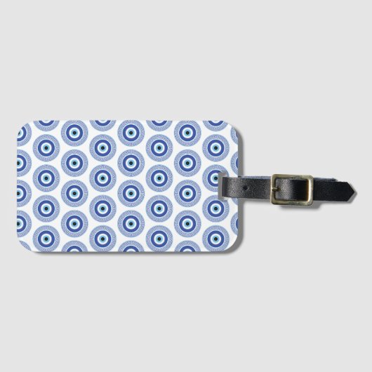 Aztec Griechisch Key Evil Eye Muster Blau Gepäckanhänger (Vorderseite (Horizontal))
