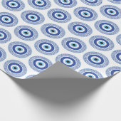 Aztec Griechisch Key Evil Eye Muster Blau Geschenkpapier (Ecke)