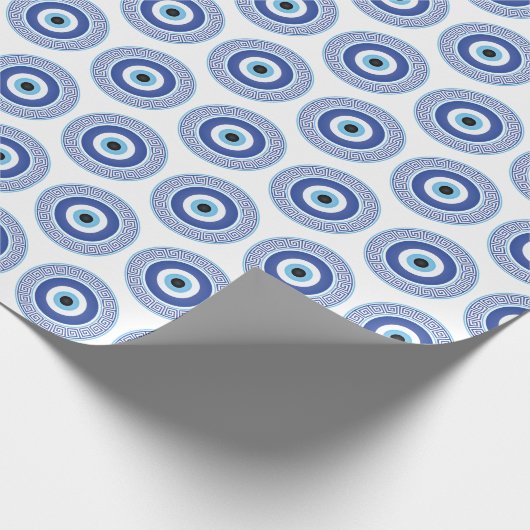 Aztec Griechisch Key Evil Eye Muster Blau Geschenkpapier (Ecke)
