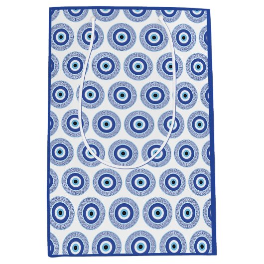Aztec Griechisch Key Evil Eye Muster Blau Mittlere Geschenktüte (Vorderseite)