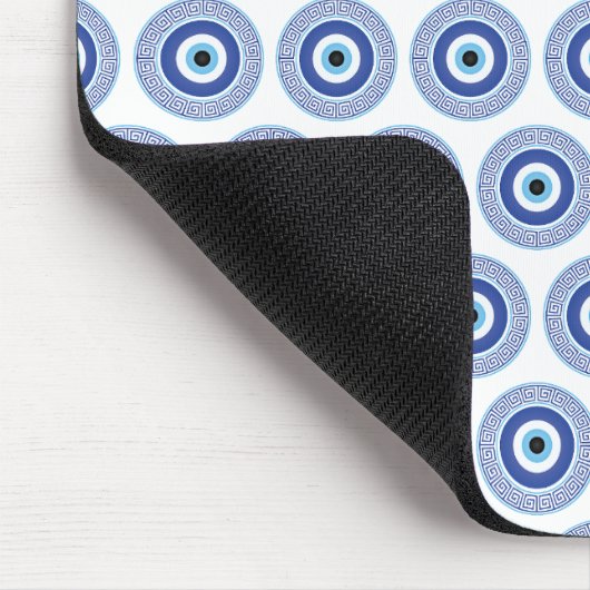 Aztec Griechisch Key Evil Eye Muster Blau Mousepad (Ecke)