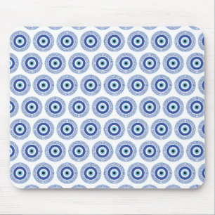 Aztec Griechisch Key Evil Eye Muster Blau Mousepad